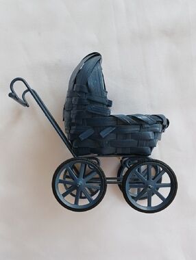 As Is- Vintage Minature Baby Doll Woven Carriage Buggy Stroller Blue